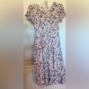 Pink and blue floral midi dress